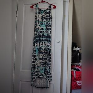 Nicole Miller Blue Aqua & Black Abstract Print Dress